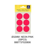 MAYSPIES MS032 COLOUR DOT LABEL / 5 SHEETS/PKT / 30PCS / ROUND 32MM NEON PINK